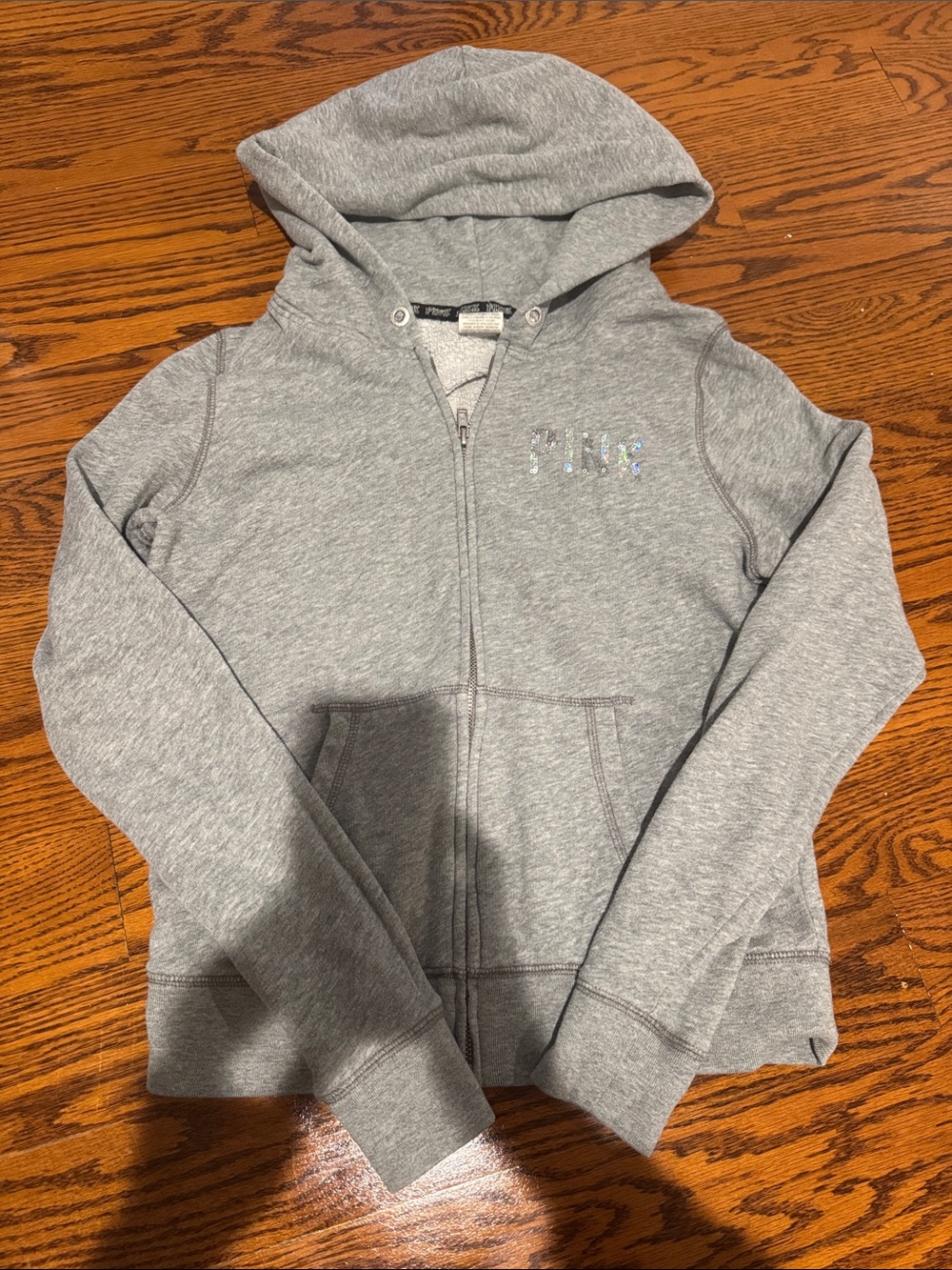 PINK Victoria's Secret Gray Zip-Up Hoodie with Iridescent Logo